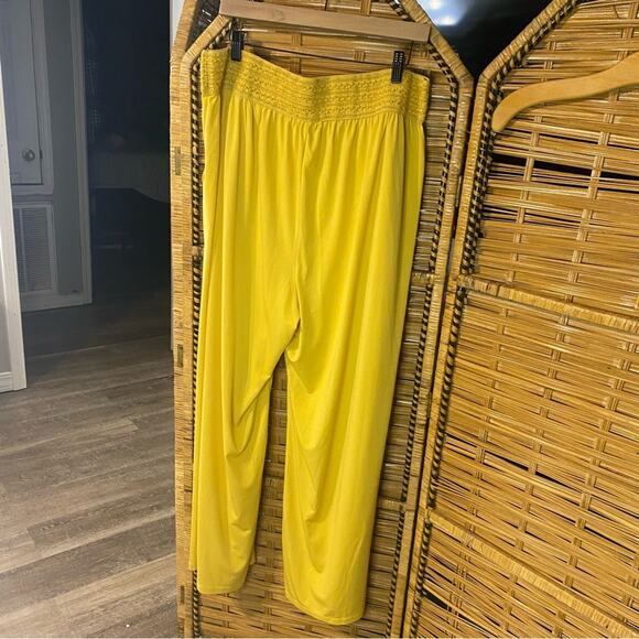 One world Bright Yellow Wide Leg Pants plus size boho 1X hippie comfort palazzo - Picture 8 of 10